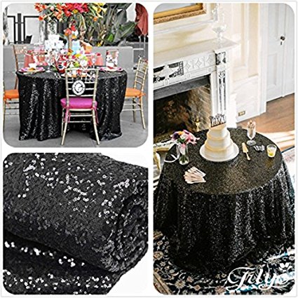 TRLYC 72% off CHOOSE YOUR SIZE! Sparkly Black sequin Round Tablecloth for your vintage Weddings