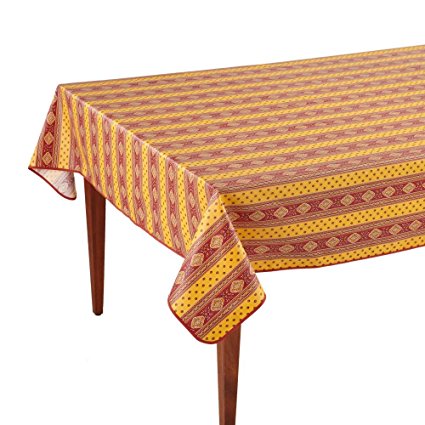 Esterel Safran Striped Rectangular French Tablecloth, Coated Cotton, 63 x 138 (10-12 people)