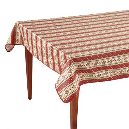 Esterel Terre Cuite Striped Rectangular French Tablecloth, Uncoated Cotton, 63 x 138 (10-12 people)
