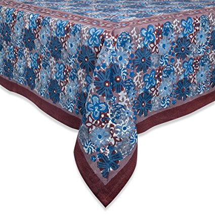 Couleur Nature 71-inches by 128-inches Candy Flower Tablecloth, Brown/Blue