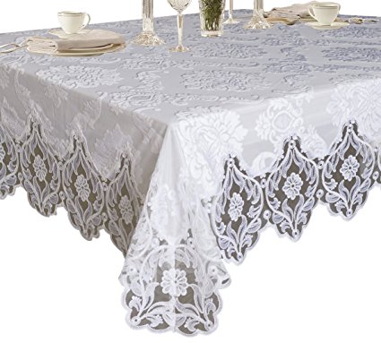 Violet Linen Elegant Velvet Lace Sheer Floral Deluxe Design Tablecloths, 70