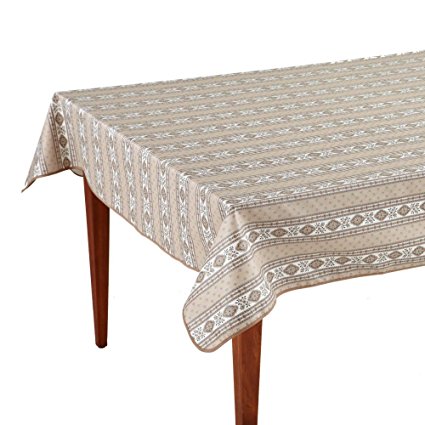 Esterel Naturel Striped Rectangular French Tablecloth, Coated Cotton, 63 x 138 (10-12 people)