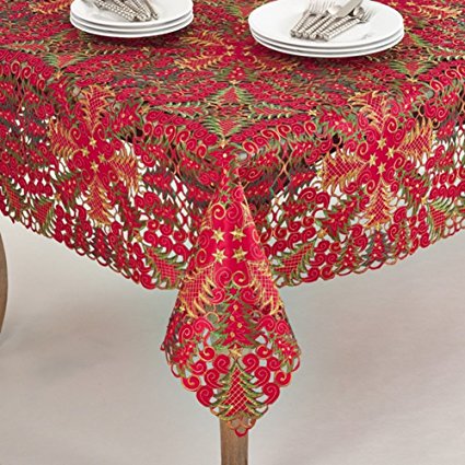 Fennco Styles Embroidered Christmas Tree Cutwork Tablecloths - 2 Sizes (67