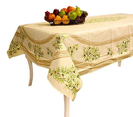 Provence Tablecloth - Stain Resistant - Olive Tree - Made in France (Ivory, Rectangular 98