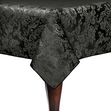 Ultimate Textile (5 Pack) Damask Miranda 60 x 84-Inch Oval Tablecloth - Home Dining Collection - Floral Leaf Two-tone Jacquard Design, Black