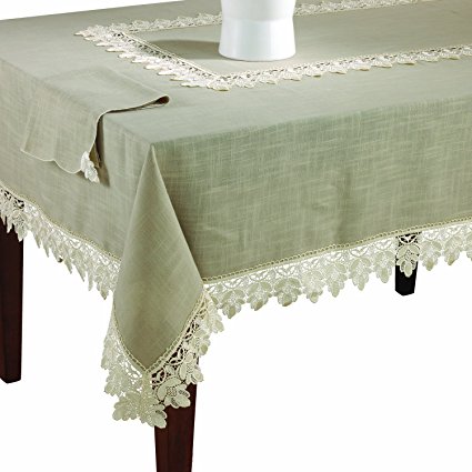 SARO LIFESTYLE 9212 Venetto Oblong Tablecloth, 65-Inch by 180-Inch, Taupe