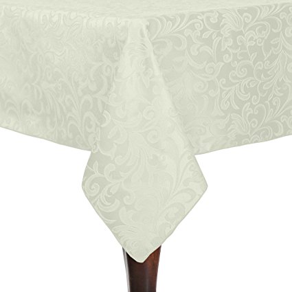 Ultimate Textile (5 Pack) Somerset 60 x 90-Inch Rectangular Damask Tablecloth - Jacquard Weave Scroll Design, Ivory Cream