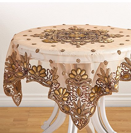 Fennco Styles Elegant Hand Beaded Design Tablecloth - 40