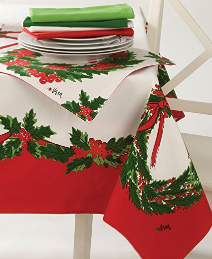 Vera Neumann Christmas Wreath Tablecloths 60x120in