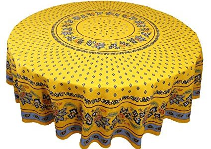 Le Cluny, Lisa Yellow with French Blue,French Provence 100 Percent COATED Cotton Tablecloth, 70″ Round Review