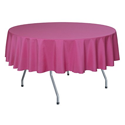 Ultimate Textile (5 Pack) 84-Inch Round Polyester Linen Tablecloth - for Wedding, Restaurant or Banquet use, Hot Pink