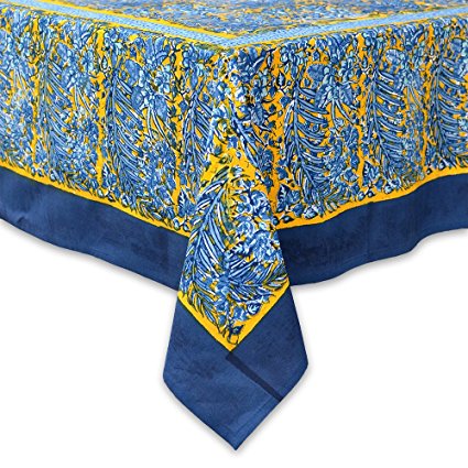 Couleur Nature Bougainvillea Tablecloth, 59-inches by 86-inches, Yellow/Blue