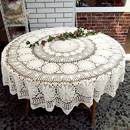 TideTex European Rustic Weave Hollow Out Lace Tablecloths Floral Table Cover Elegant Design Table Cloth Doilies Table Overlays Mats(84-Inch Round, White)