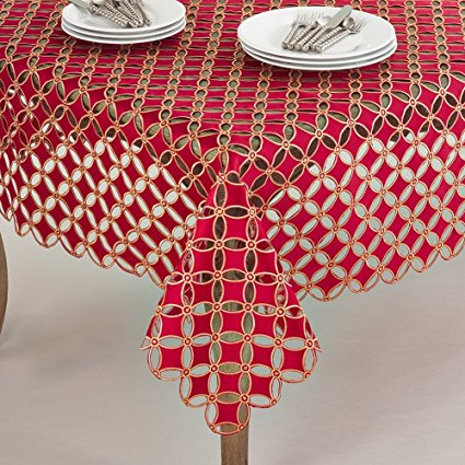 Fennco Styles Buche De Noel Collection Cutwork Design Tablecloth - Red, 67