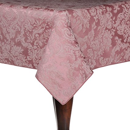 Ultimate Textile (5 Pack) Damask Miranda 70 x 104-Inch Oval Tablecloth - Home Dining Collection - Floral Leaf Two-tone Jacquard Design, English Rose Pink