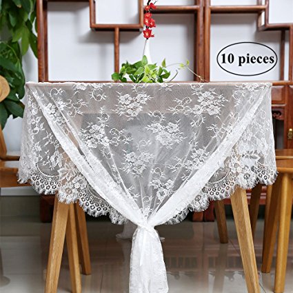 QueenDream 10-Pack White Lace Tablecloth Kitchen Tablecloths For Rectangle Tables Size 60X120 Inches for Party Banquet Dining Wedding Decorations