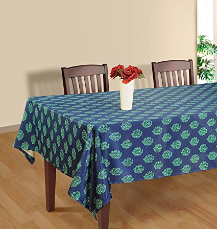 ShalinIndia Blue and Aqua Flower Rectangular Tablecloth - 52