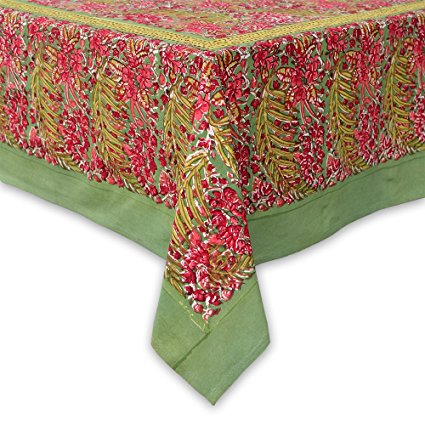 Couleur Nature Bougainvillea Tablecloth, 71-inches by 106-inches, Green/Red