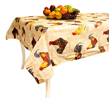 French Tablecloth - Rooster - Beige- 100% Coated Cotton - Square 63