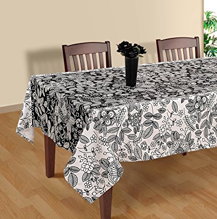 Black and White Modern Floral Rectangular Tablecloth - 60 x 120 Inches Cotton Table Cloth Cover for Tables