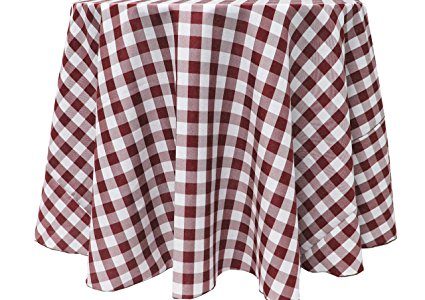 Ultimate Textile (10 Pack) 60-Inch Round Polyester Gingham Checkered Tablecloth – for Picnic, Outdoor or Indoor Party use, Burgundy and White Review