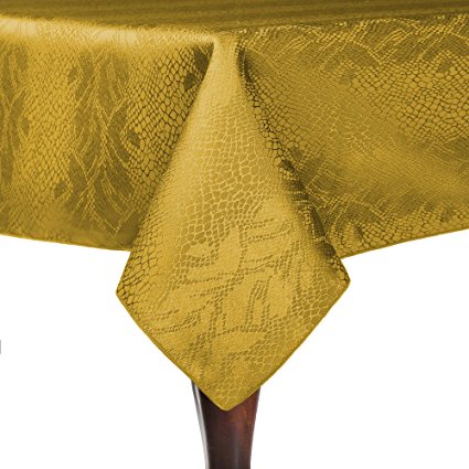 Ultimate Textile (5 Pack) Damask Kenya 60 x 90-Inch Rectangular Tablecloth - Home Dining Collection - Snakeskin Jacquard Design, Flax Gold