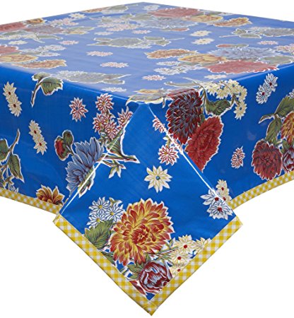 Freckled Sage Oilcloth Tablecloth Mum Blue Oilcloth Tablecloth with Yellow Gingham Trim 60 x 120