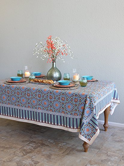Mosaique Bleue ~ Moroccan Tile Print Blue Tablecloth 70x120