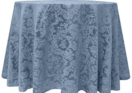 Ultimate Textile (5 Pack) Miranda 60-Inch Round Damask Tablecloth – Jacquard Weave, Slate Blue Review