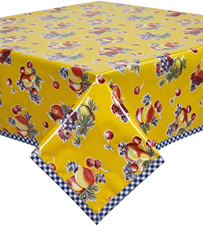 Retro Yellow Oilcloth Tablecloth with Blue Gingham Trim You Pick the Size