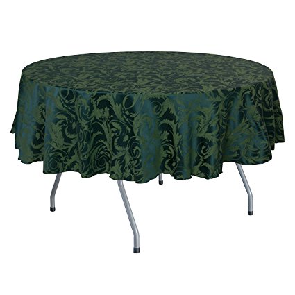 Ultimate Textile (3 Pack) Damask Melrose 72-Inch Round Tablecloth - Home Dining Collection - Floral Leaf Scroll Jacquard Design, Hunter Green