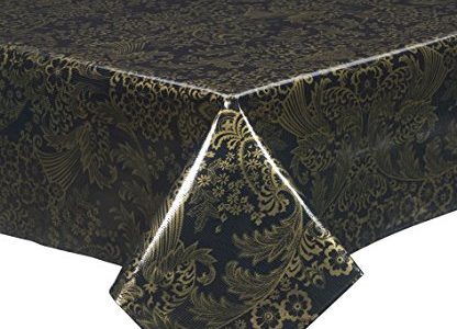 Freckled Sage Gold on Black Toile Oilcloth Tablecloth You Pick the Size 60 x 102 Review