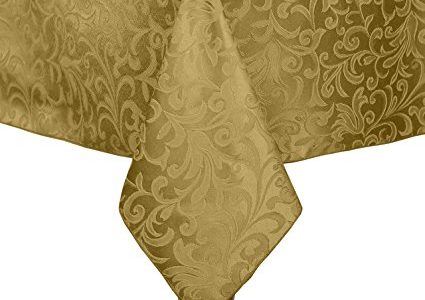 Ultimate Textile (3 Pack) Somerset 72 x 108-Inch Rectangular Damask Tablecloth – Jacquard Weave Scroll Design, Gold Review