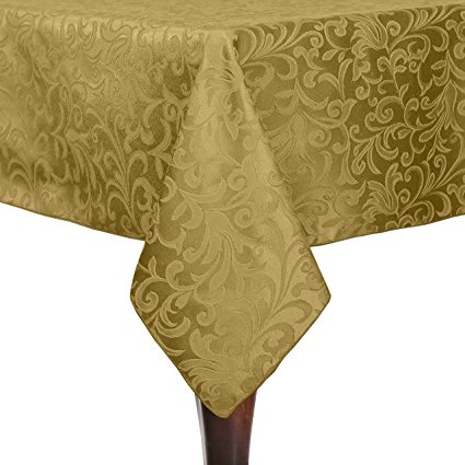 Ultimate Textile (3 Pack) Somerset 72 x 108-Inch Rectangular Damask Tablecloth - Jacquard Weave Scroll Design, Gold