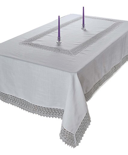 Violet Linen Treasure Macrame Lace Tablecloth, 70