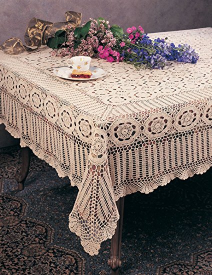 Handmade Crochet Lace Tablecloth, 100% Cotton, 72