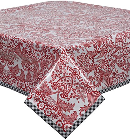 Freckled Sage Toile Red Oilcloth Tablecloth with Black Trim You Pick the Size