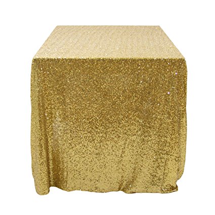 Koyal Wholesale 405003 Rectangle Sequin Tablecloth, 90 by 156-Inch, Gold