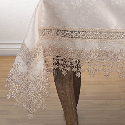 SARO LIFESTYLE Elegant Embroidered Floral Applique Tablecloth, 70
