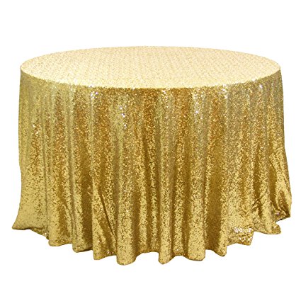 Koyal Wholesale 405001 Round Sequin Tablecloth, 120-Inch, Gold