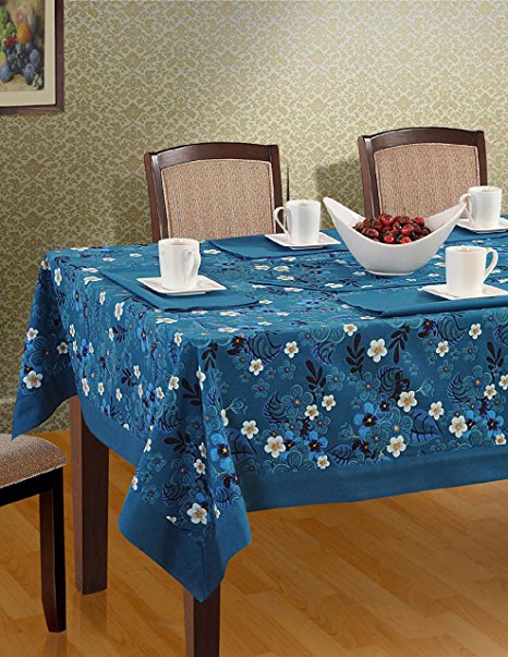 ShalinIndia Colorful Rectangular Patterned Cotton Tablecloth 60X120 Inch Midnight Blue Blossom Floral
