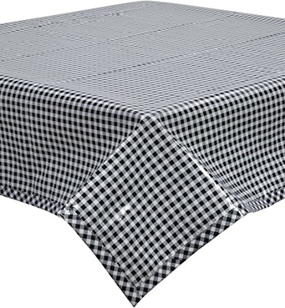 Freckled Sage Oilcloth Tablecloth Black Gingham with Black Gingham Trim You Pick the Size